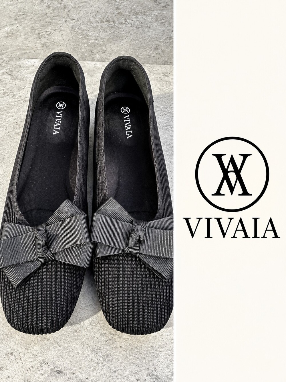 VIVAIA Black Ribbed Knit Ballet Flats with Removable Bows EU 39.5 (US 8.5)
